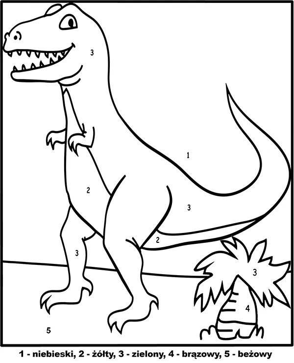 Kolorowanka do druku T-Rex dinozaur numerami
