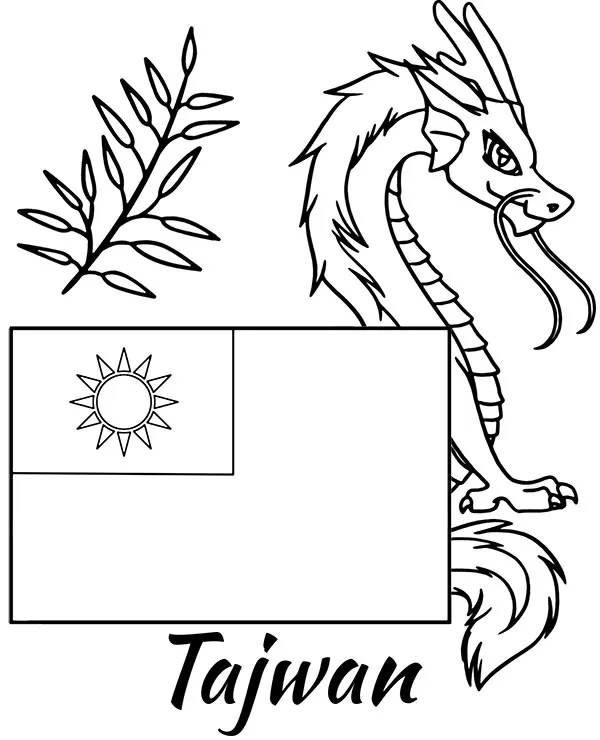 Kolorowanka do druku Tajwan flaga smok