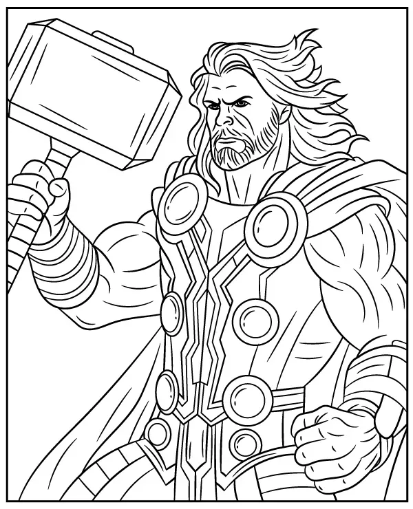 Thor Marvel Avengers kolorowanka do druku dla dzieci