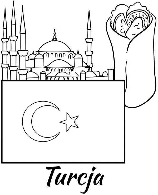 Turcja flaga kolorowanka do druku