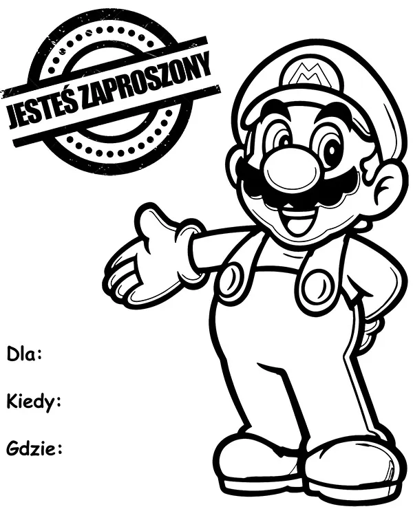 Zaproszenie kolorowanka Mario do druku