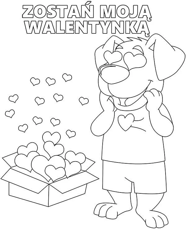 Walentynki kolorowanka pies serduszka do druku