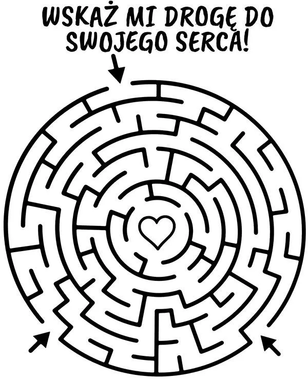 Kolorowanka - Walentynki labirynt z sercem do druku