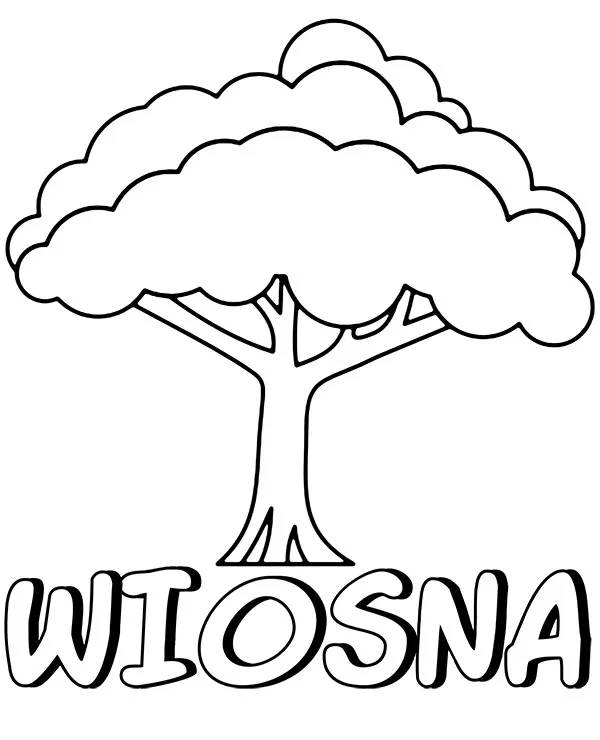 Wiosna napis drzewo kolorowanka do druku dla dzieci