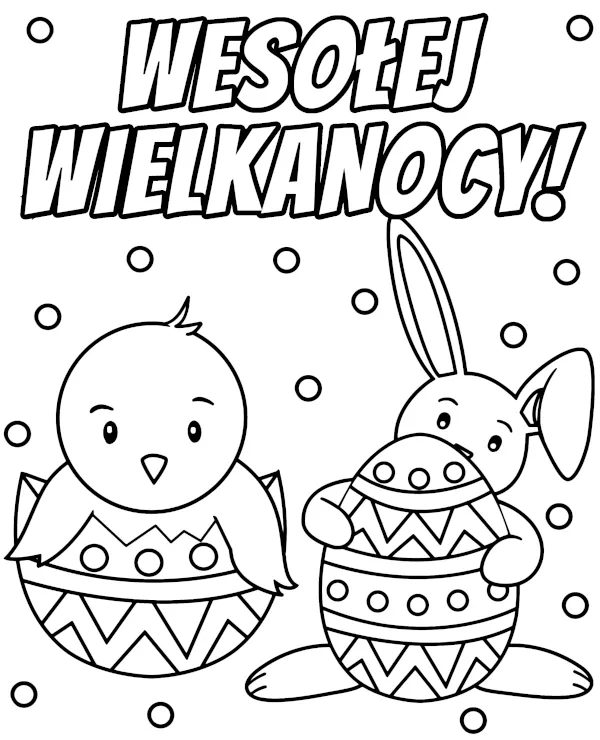 Zajączek i kurczaczek kolorowanka wielkanocna do druku
