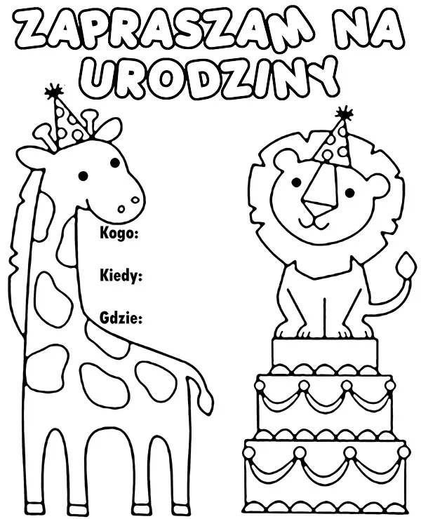 Zaproszenie urodzinowe kolorowanka do druku dla dzieci