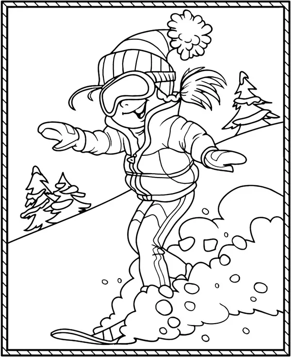 Zimowa kolorowanka snowboard do druku dla dzieci