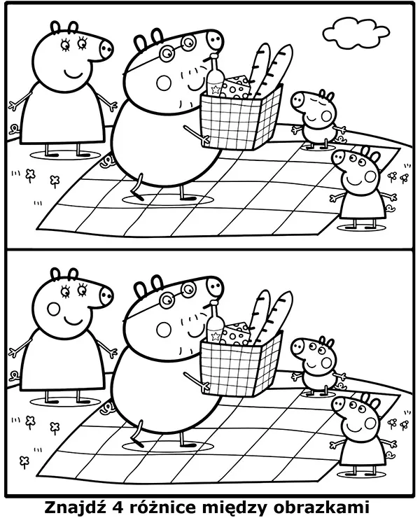 Znajdź 4 różnice Peppa kolorowanka dla dzieci