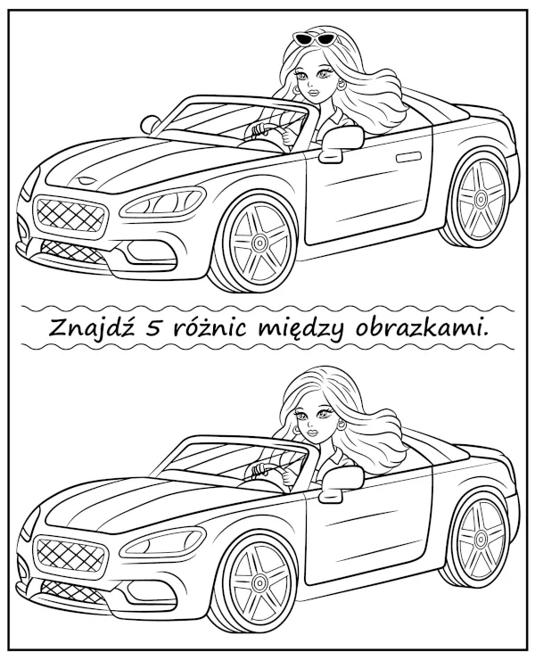 Kolorowanka - Znajdź 5 różnic Barbie zadanie kolorowanka dla dzieci