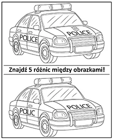 Znajdź 5 różnic samochody policyjne kolorowanka do druku