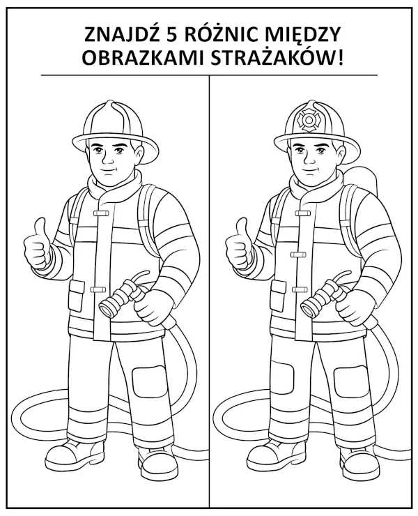 Znajdź 5 różnic strażacy kolorowanka do druku