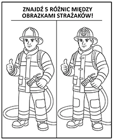 Znajdź 5 różnic strażacy dla dzieci kolorowanka do druku