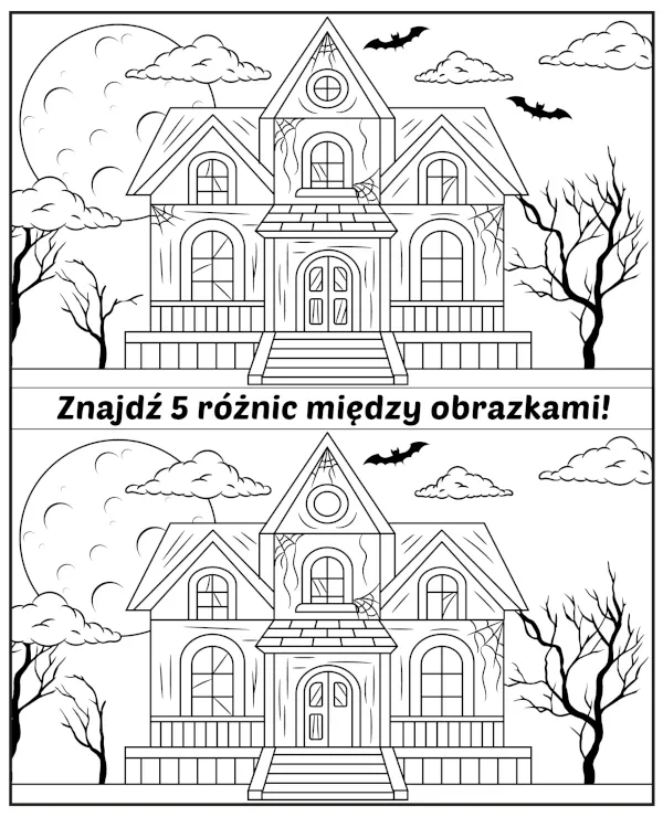 Znajdź 5 różnic nawiedzony dwór kolorowanka do druku