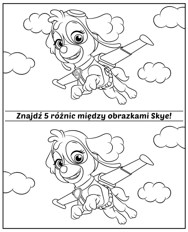 Kolorowanka - Kolorowanka do druku Znajdź 5 różnic Skye Psi Patrol