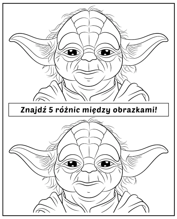 Kolorowanka do druku Znajdź 5 różnic Yoda Star Wars