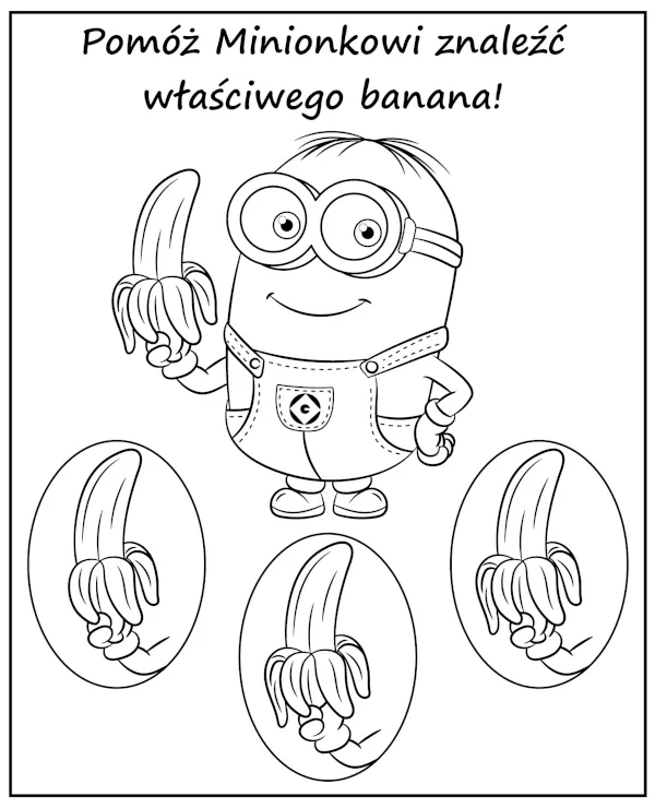 Znajdź właściwego banana Minionka to kolorowanka dla dzieci