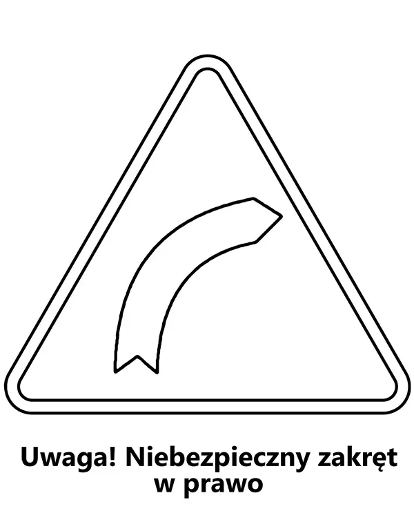 Kolorowanka znak drogowy niebezpieczny zakręt w prawo do druku