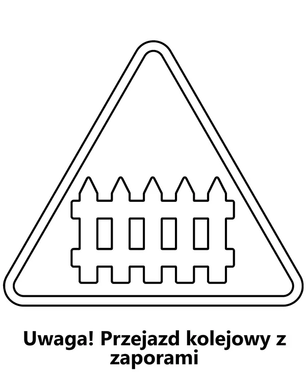 Kolorowanka do druku: znak drogowy przejazd kolejowy z zaporami