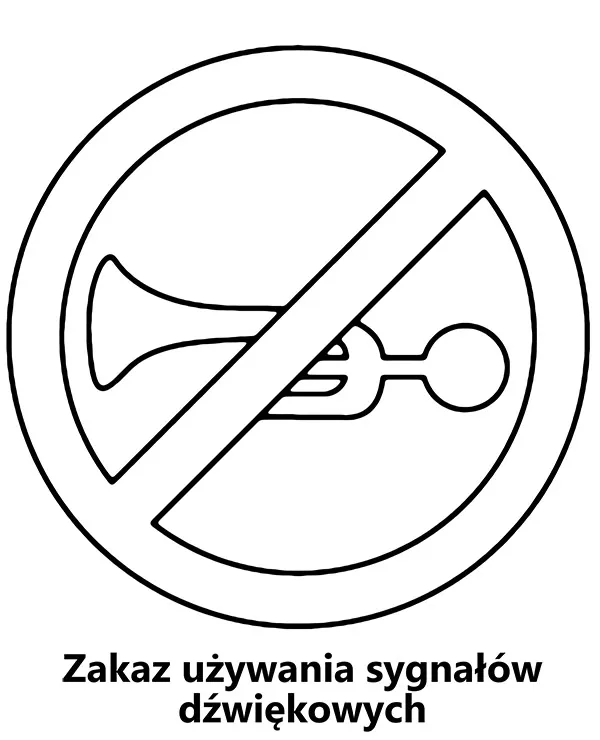 Znak drogowy zakaz sygnałów dźwiękowych kolorowanka do druku
