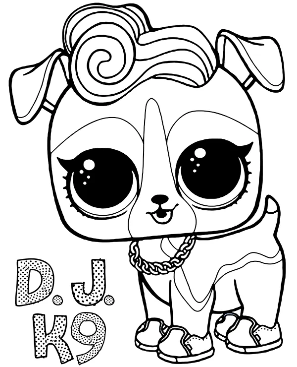 Kolorowanka Zwierzatko Piesek DJ K9 LOL Surprise do druku